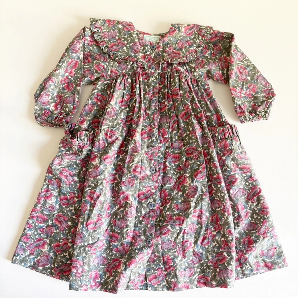 Cottontail Originals Girls Vintage Floral Cottagecore Prairie Ruffle Dress 4